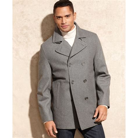 michael kors grey peacoat men's|michael kors double breasted coat.